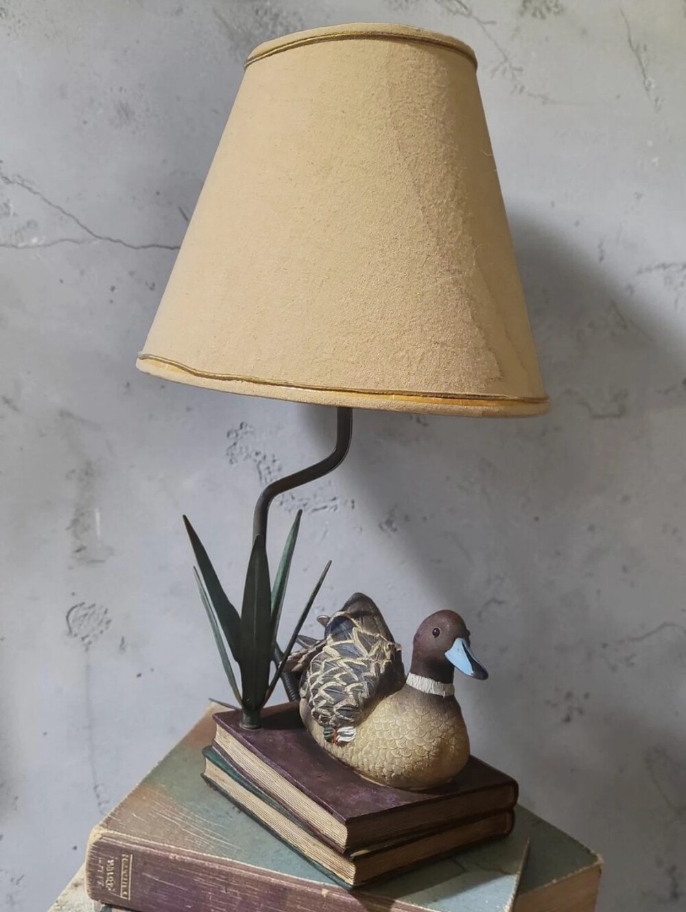 Vintage 70s Pintail Duck Decoy Book Lamp Dark Academia